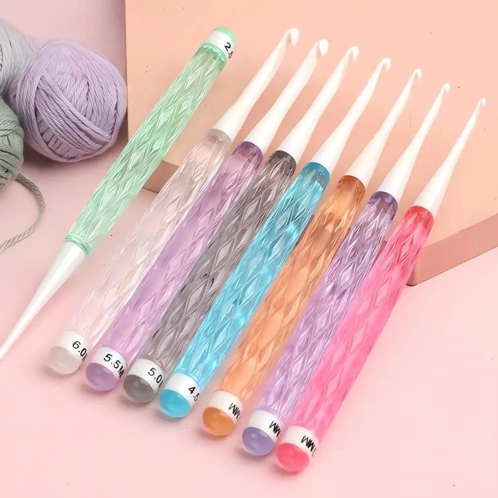 Crystal Crochet Hook Colorful Shiny Non Slip Plastic Grip Hand Weaving Tool Amigurumi Doll Bag Clothing Diy Handcraft Supplies