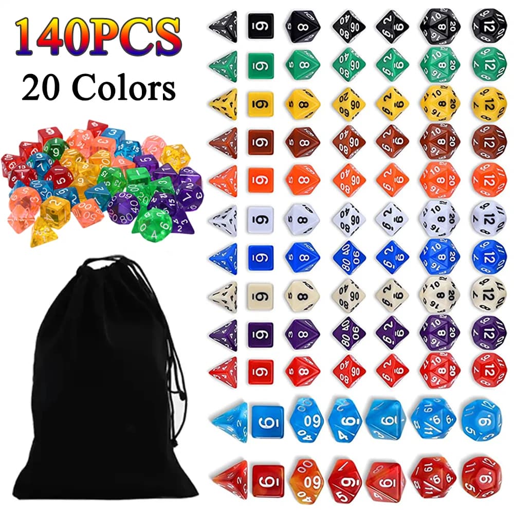 140/105/70 pezzi set di dadi DND con custodia colore casuale effetto trasparente poliedrico per DND RPG gioco di ruolo tavolo gioco da tavolo oggetti di scena