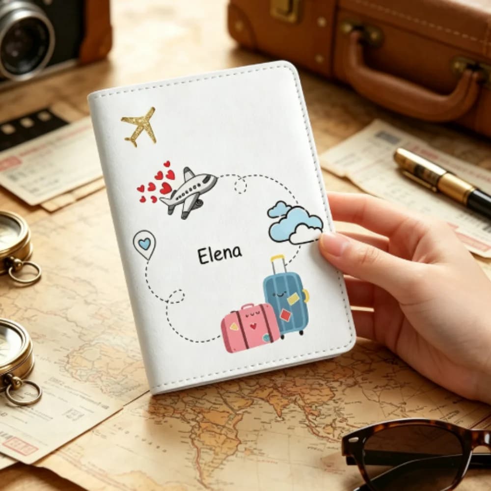 Custom Cartoon Name PU Passport Holder, Lightweight Open ID Case, Travel Gift For Business And Vacation Travelers