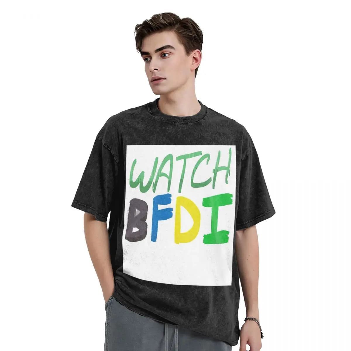 Watch BFDI Washed T Shirts Casual Short Sleeve Hip Hop T-Shirt Streetwear Tops Tees for Men Women
