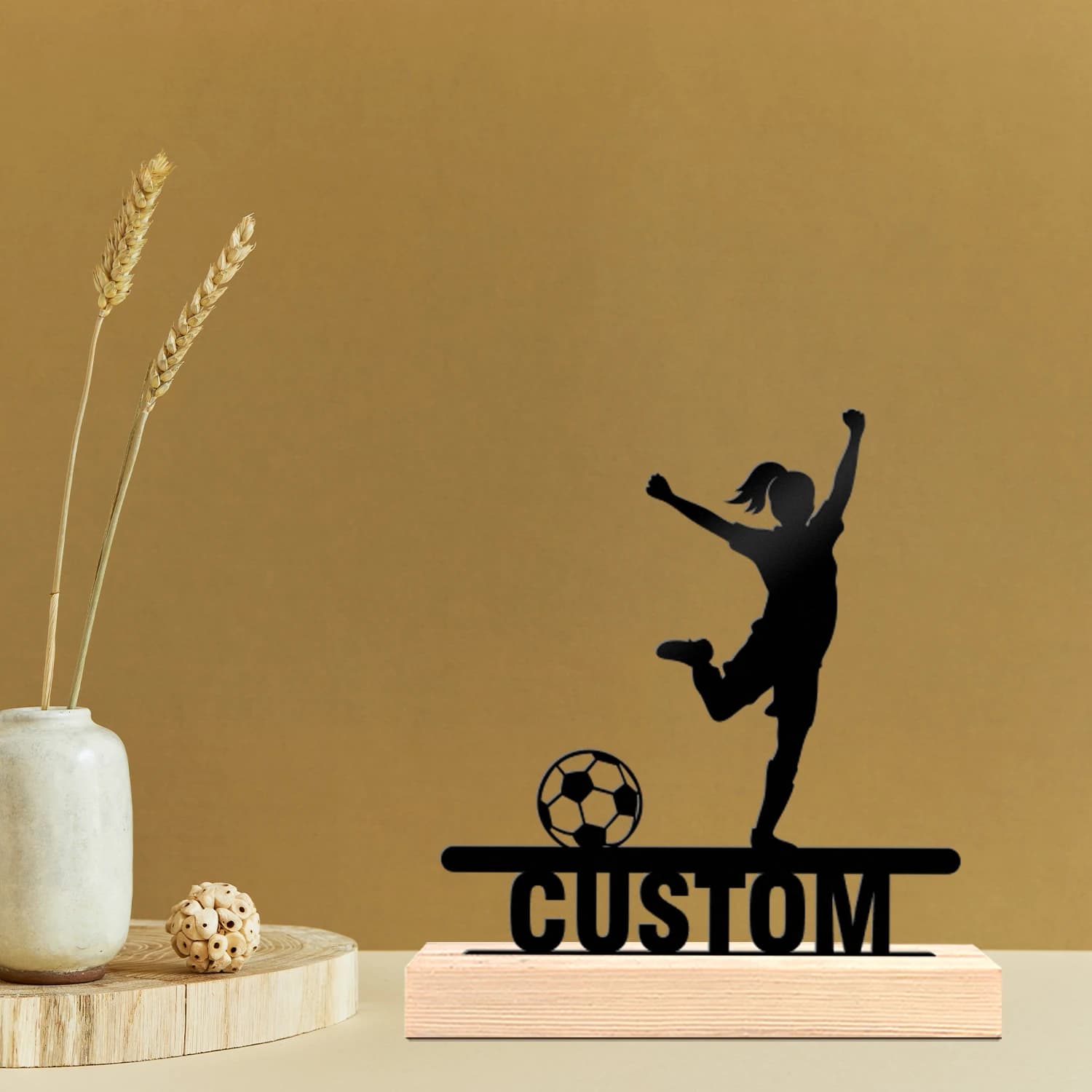 1pc Metal Ornaments with Customizable Names Customizable Name Equipped with Wooden Base Perfect for Home or Office Decoration
