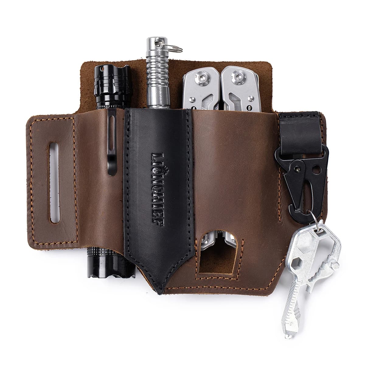 Genuine Leather Multitool Sheath for Belt, EDC Pocket Organizer Leather Pouch for EDC Carry