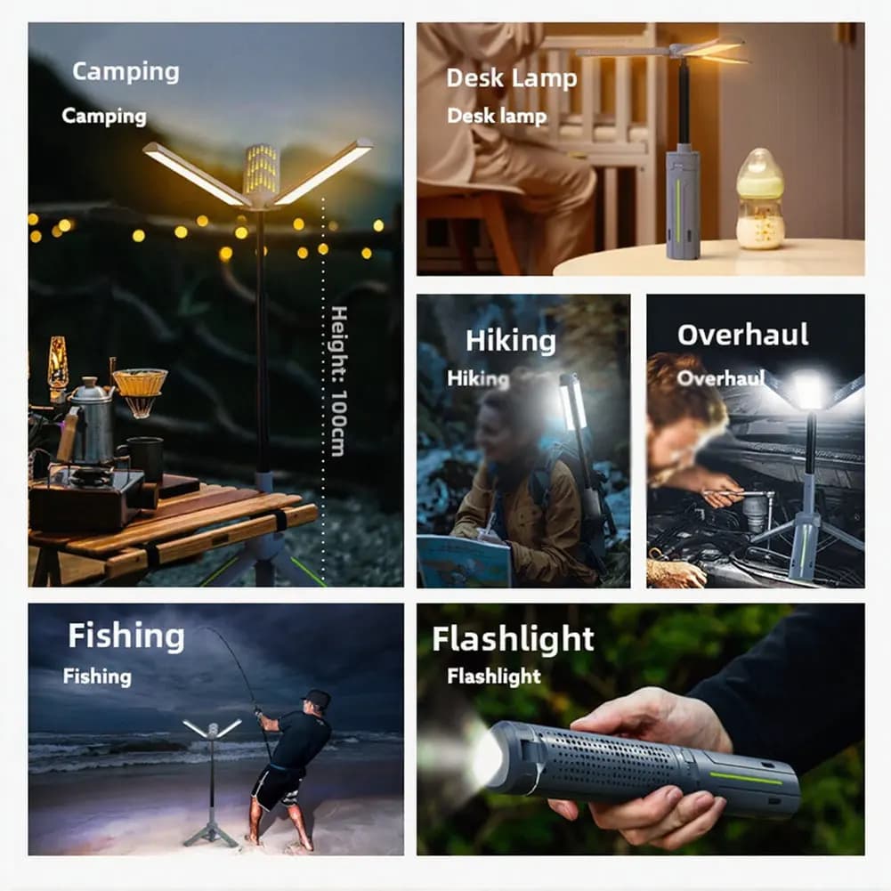 Lampada Telescopica per Esterni Ricaricabile USB 8000mAh Impermeabile 780g Leggera Treppiede Pieghevole per Giardino Garage Tenda
