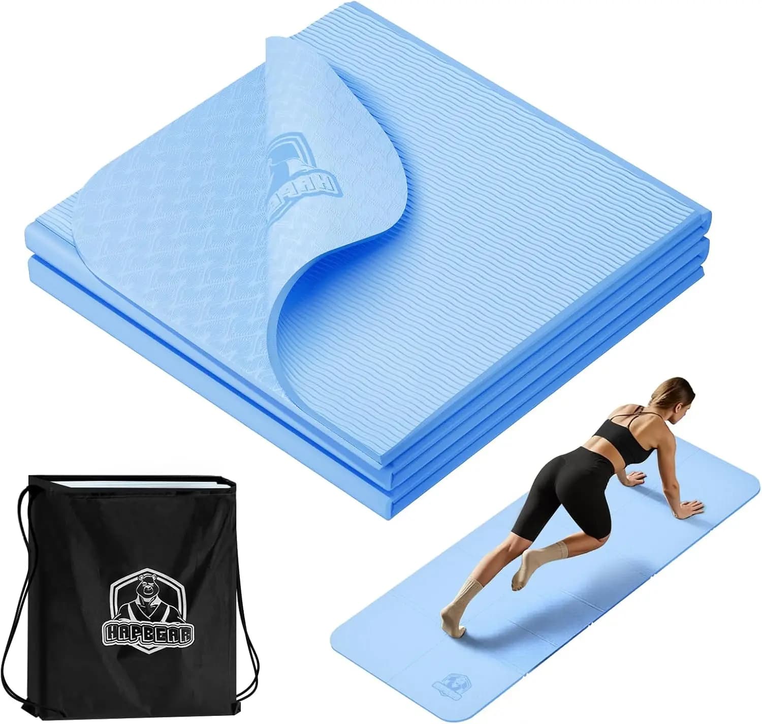 Foldable Yoga Mat 183x61x0,6 cm TPE Anti-slip for Home Training, Yoga, Pilates, Stretching, Travel with Transport Bag