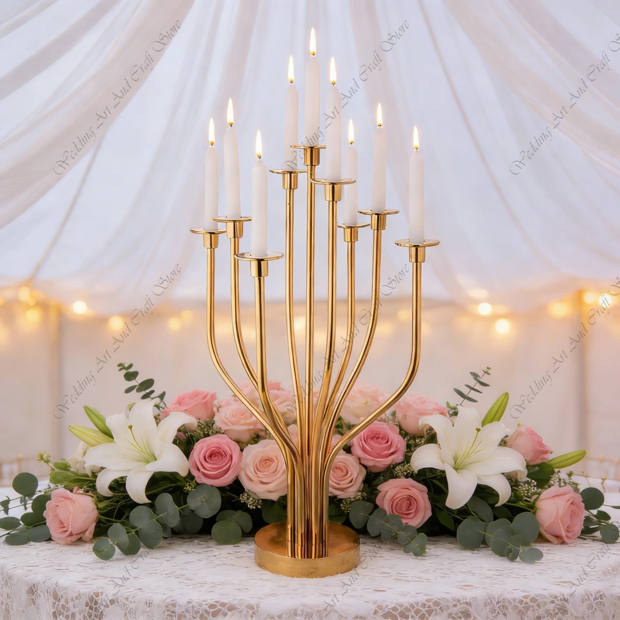 10 Pezzi Candelabro a 9 Bracci in Metallo Dorato per Matrimoni, Centrotavola Decorativo, Portacandele ivy716