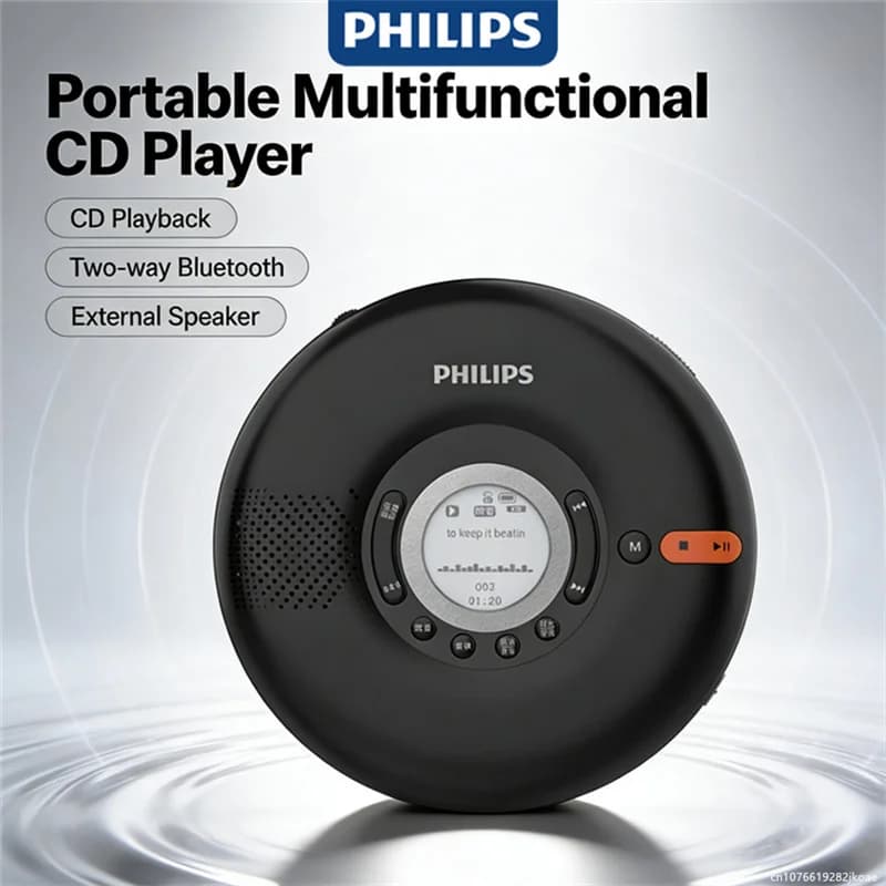 Philips EXP5108 Lettore CD Portatile con Bluetooth Wireless, USB, TF, MP3, CD-R RW, Registratore con Ripetizione, Altoparlante Stereo per Studio, Sport e Viaggi