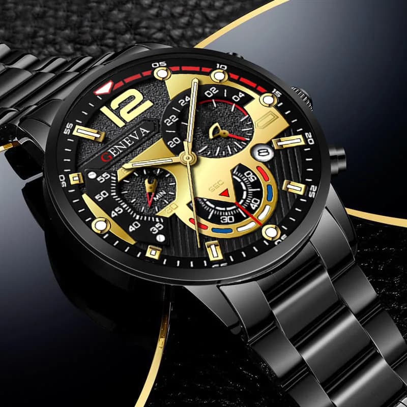 GENEVA-Men's Creative Mechanical Six-Pin Watch, Alloy Steel Band, Quartz, Luxury, Famous, Top Brand, New
