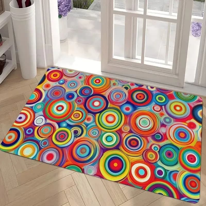 Tappetino Circolare Multicolore in Stile Nordico, Antiscivolo, per Ingresso, Cucina, Camera da Letto e Bagno