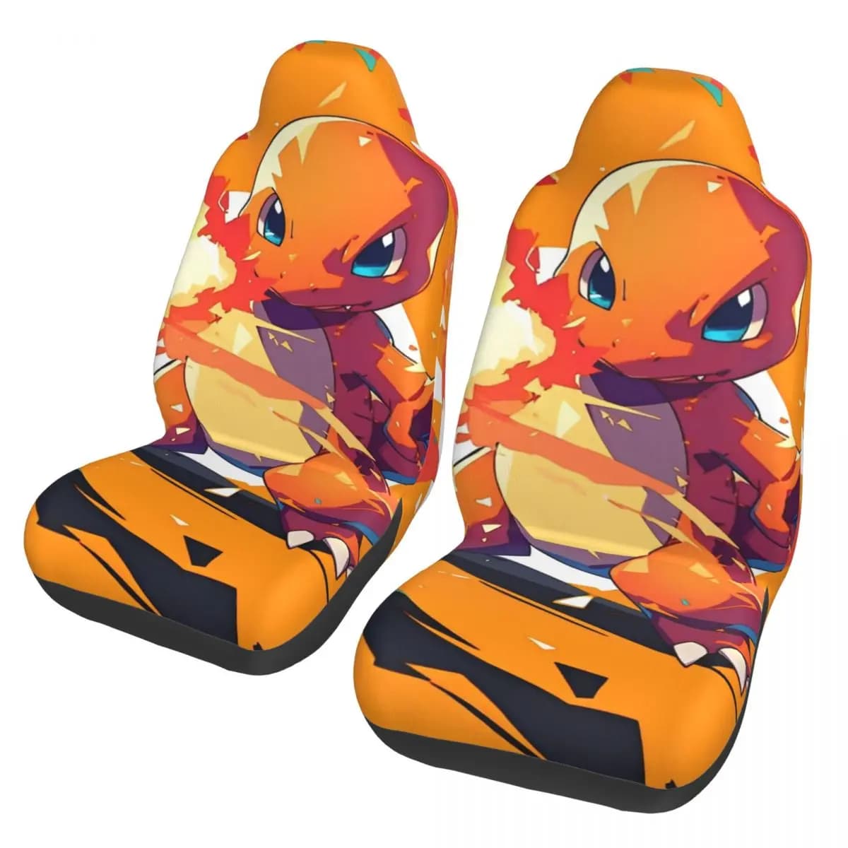 Universal Car Seat Cover with Character Anime Cartoon Charizard Poke-Mon, Interior Accessories, Floccated Fabric Cushion for Front Seats and Posters