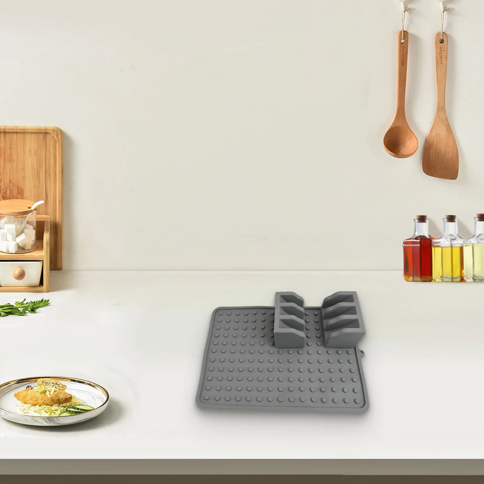 Tappetino per asciugare i piatti da 40x30 cm per uso quotidiano, facile da pulire, soluzione efficace per l'asciugatura dei piatti e per i ciotoli per animali domestici