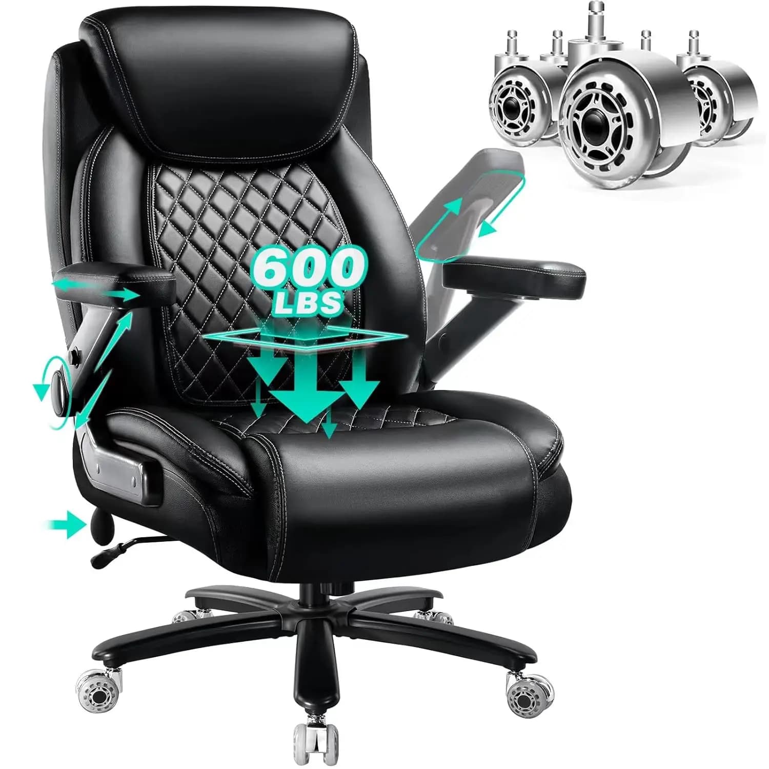 Sedia da Ufficio Robusta 600LBS con Braccioli Ribaltabili 5D, Cuscino a Molle Insacchettate, Schienale Alto, Supporto Lombare, Doppie Ruote, Personalizzabile