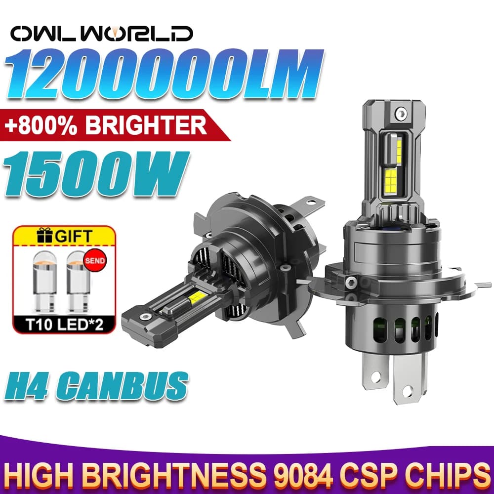 H4 LED Headlight Bulbs CANBUS Light 1500W Turbo 1200000LM H4 Mini Lamp 9084 CSP Wireless Car LED Light with Fan Plug and Play