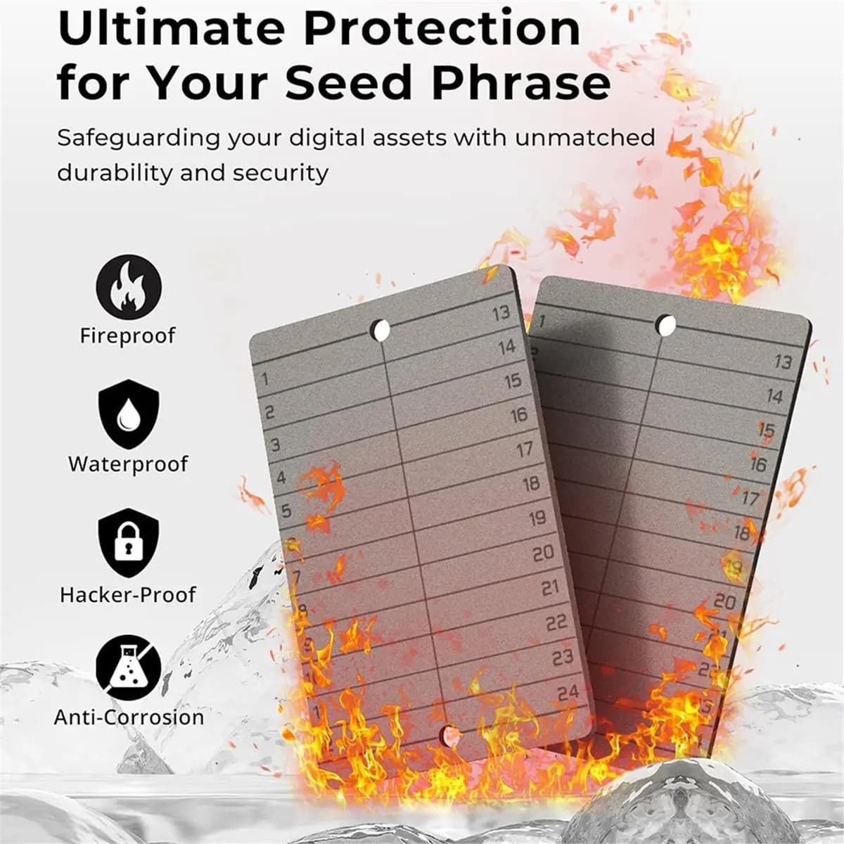 Crypto Seed Phrase Storage - Seed Phrase Plate and Stamp Set - Offline Cold Wallet for 12-24 Words for BIP39 Wallets