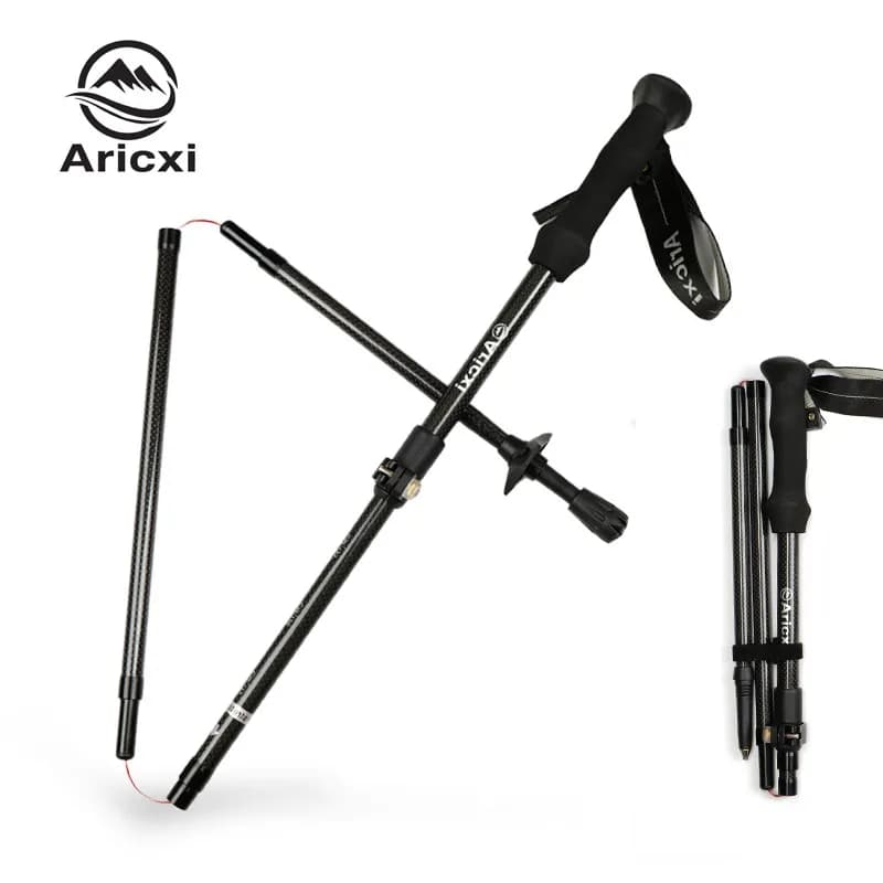 Foldable Carbon Fiber Trekking Pole Adjustable Ultralight Hiking Stick External Lock Walking Stick for Camping Mountaineering