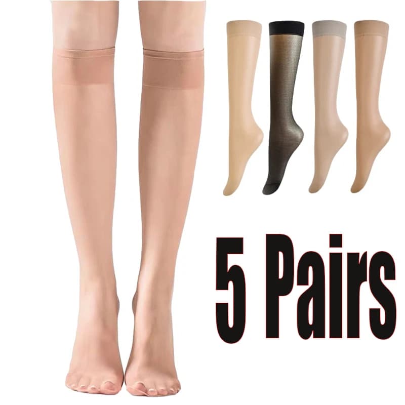5pair=10pcs Women Ultra-thin Nylon Stockings Transparent Elasticity Ladies Knee Socks High Quality Long Socks for Girls Stocking