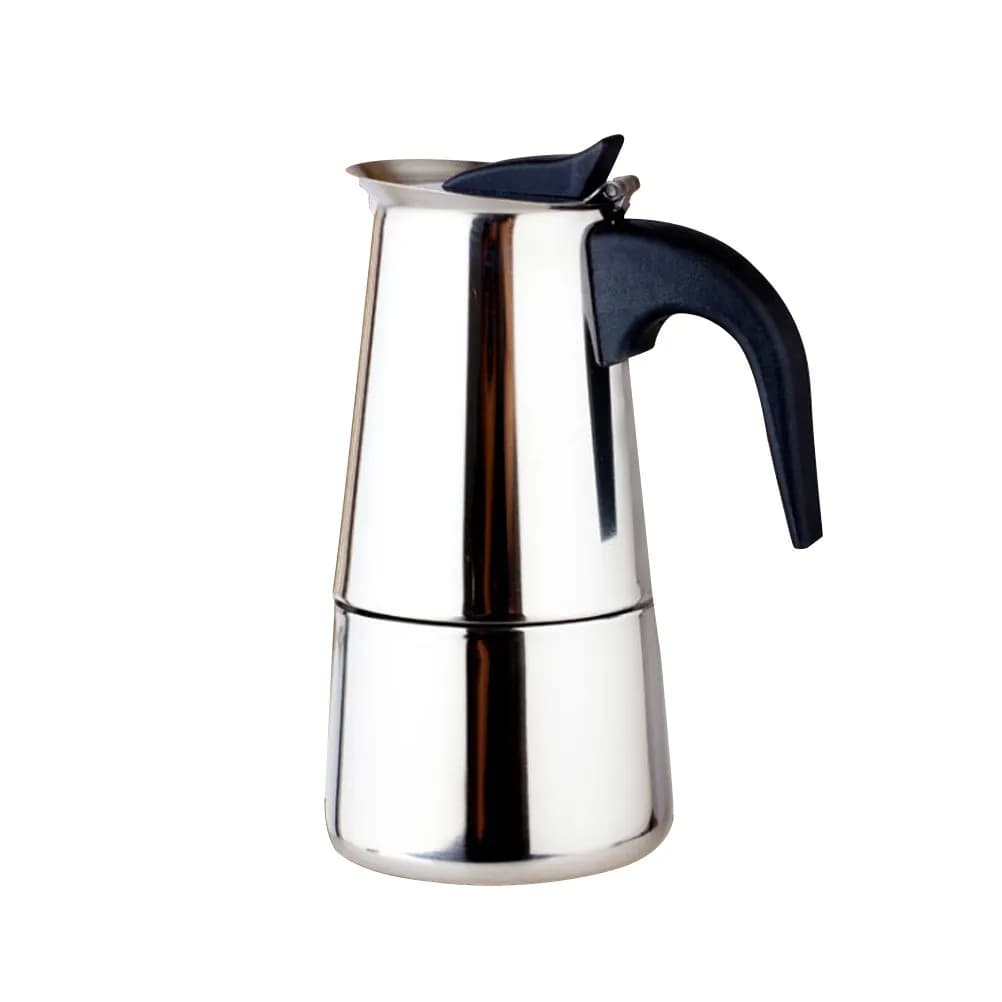 Caffettiera in Acciaio Inox 200Ml con Manico Ergonomico, Facile da Pulire, per Filtro a Pressione, Casa, Ufficio, Viaggio