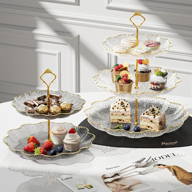 Luxury Fruit Plate, Multilayer Tray for Desserts, Flower Shape Display with Party Handle