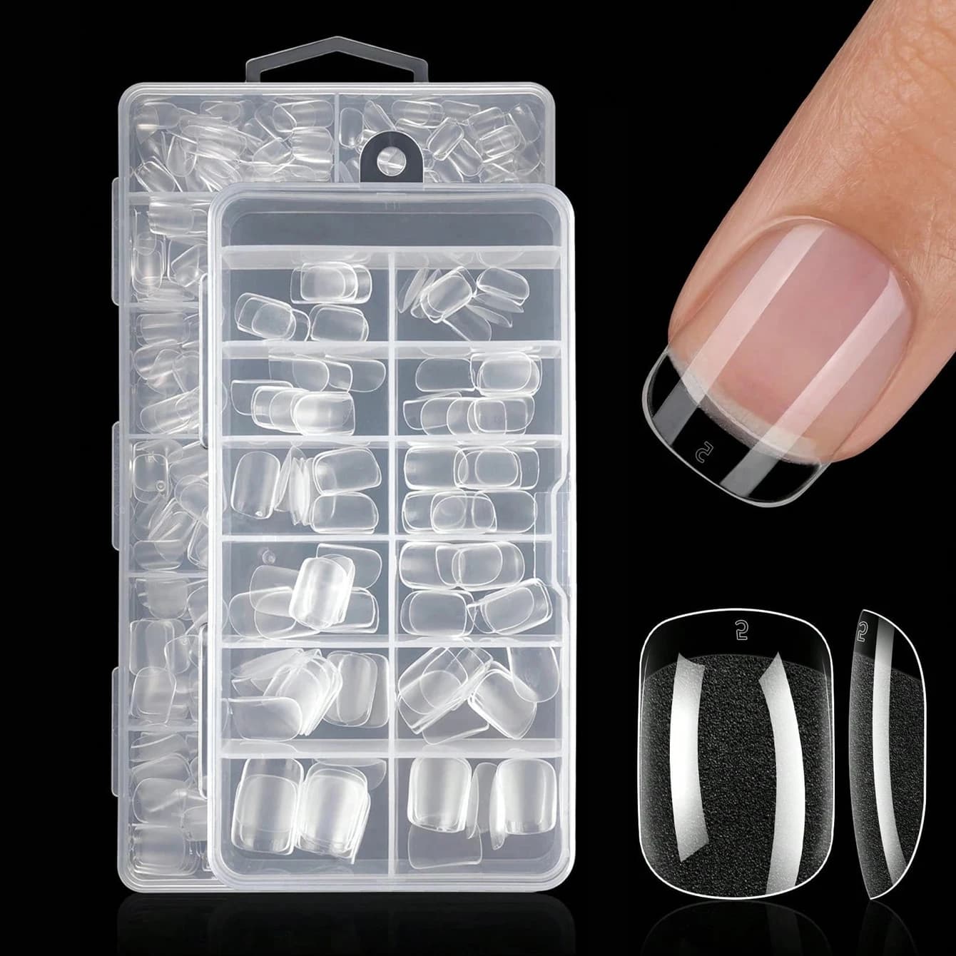 120/600 Adesivi per Unghie in Gel Morbido Trasparente Semi-Opaco Quadrati Corti per Copertura Completa, Unghie Finte Fai da Te, Prodotto per Nail Art Domestico
