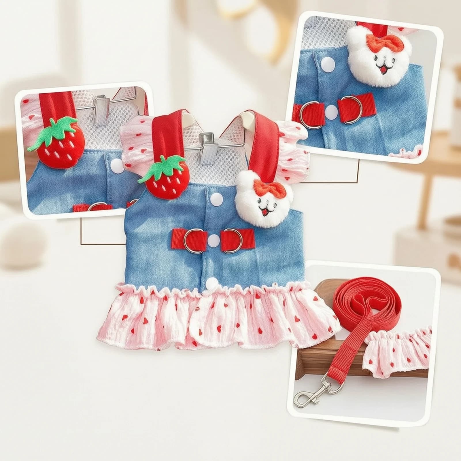 Dog Harness Dress with Leash Princess Cat Harness Dress with Leash Adorable Photo-Ready for Small Dogs, Outdoor Walking