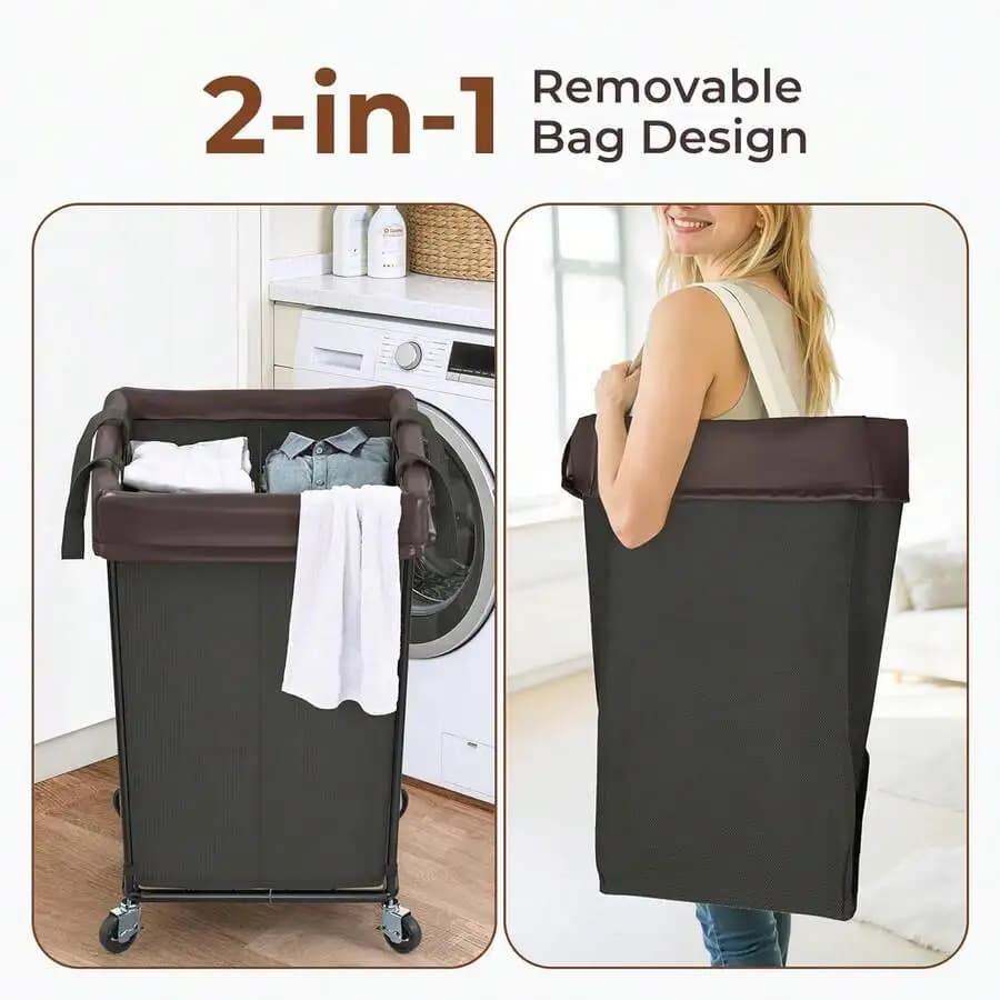 160L Laundry Hper With Wheels, 2 Sect Lar Rolling Laundry Basket Bag With Wheels, Clothes Hper Cart For Laundry, Bedroom,