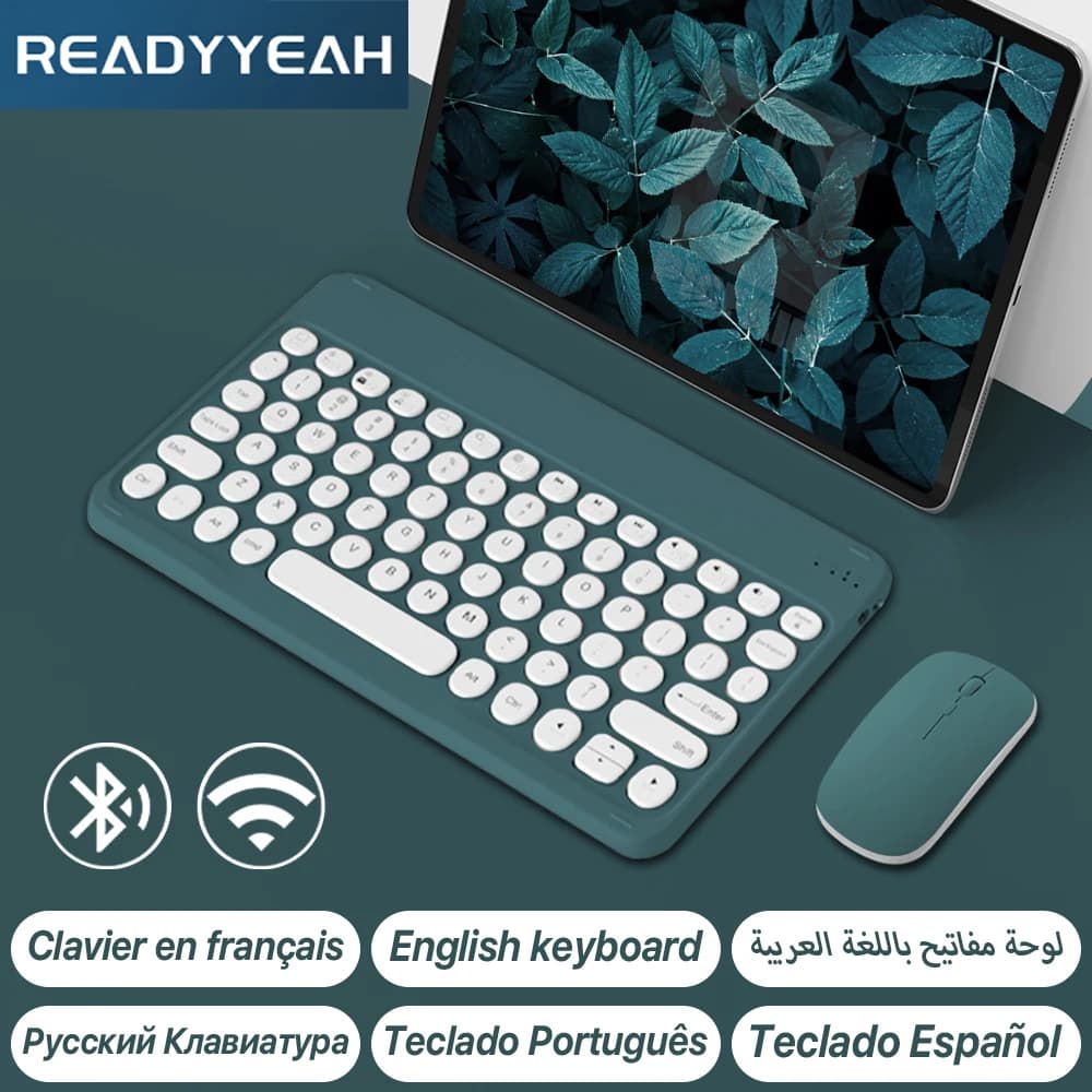 Tastiera wireless per Apple Xiaomi Huawei Samsung Mouse Bluetooth per iOS Android Sistema Windows Copritasti rotondi Batteria grande