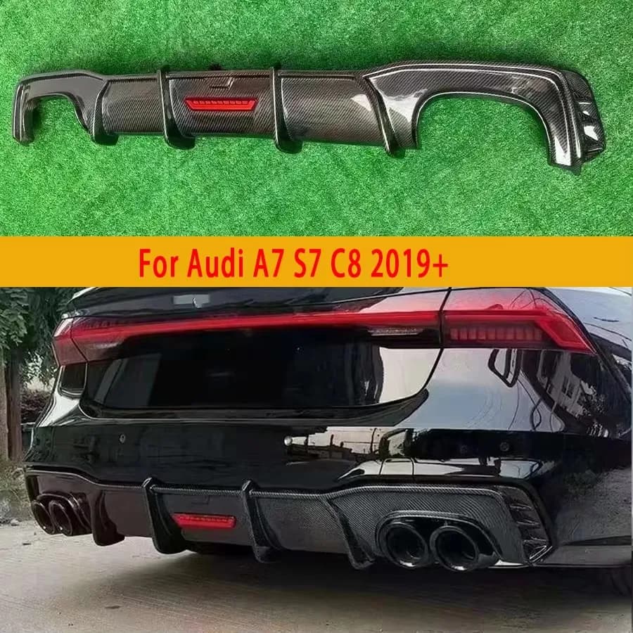 Rear carbon fiber diffuser for Audi A7 S7 C8 2019+, rear splitter, spoiler, body refresh kit.