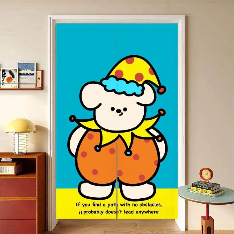 VIKAMA Cute Cartoon Clown Bear Hanging Door Curtain, Soft and Durable Fabric Privacy Screen, Entryway Half-Door Curtain