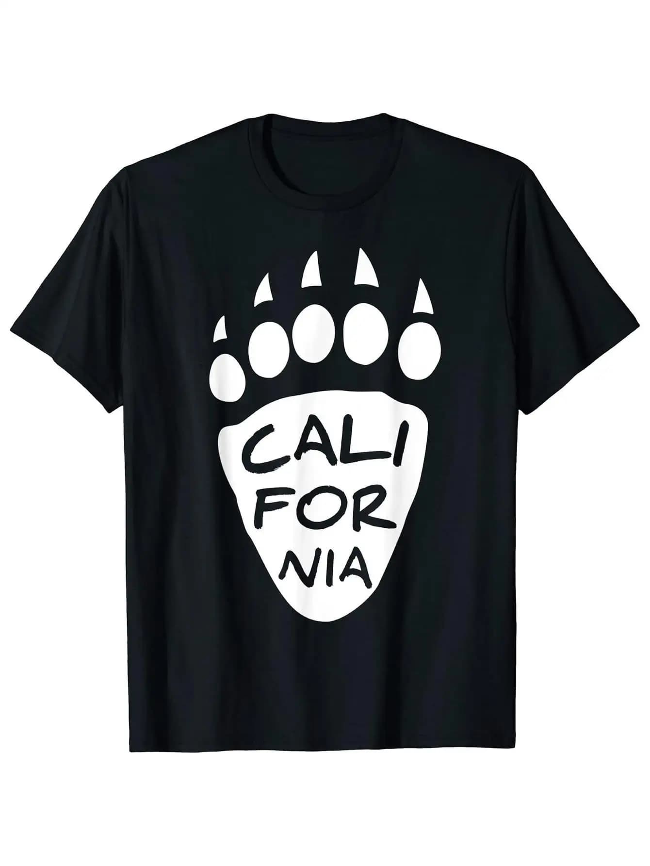 Trendy Men's Black Graphic T-Shirt Bear Paw Claw Print California Letter Graphic Bold Typography Statement Design 100% Cotton Heavyweight Short Sleeve Casual Streetwear Tee