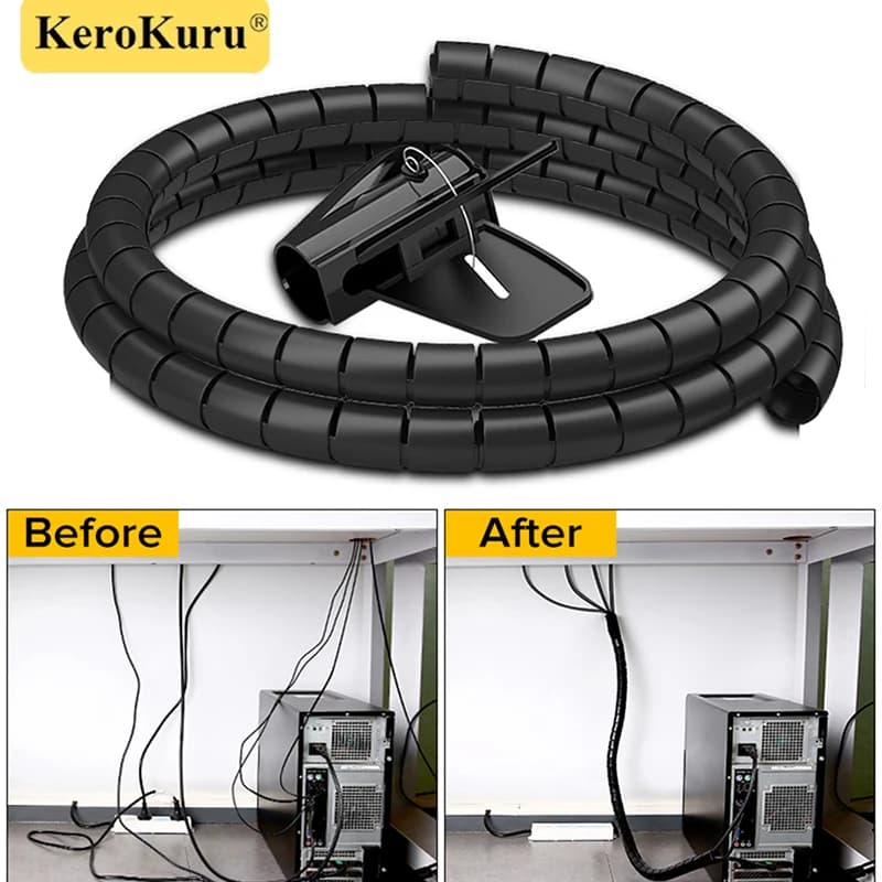 2M Cable Clips, Spiral Flexible Cable Organizer, Computer Cable Protection, Protective Tube Clips, Sorted Cable Management Tools on Desk