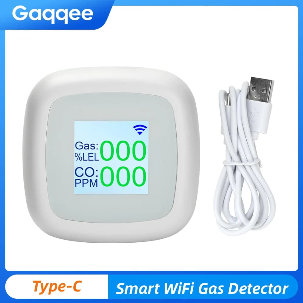 Rilevatore di gas WiFi intelligente con schermo colorato Monitoraggio remoto Allarme monossido di carbonio metano per bagno cucina domestica