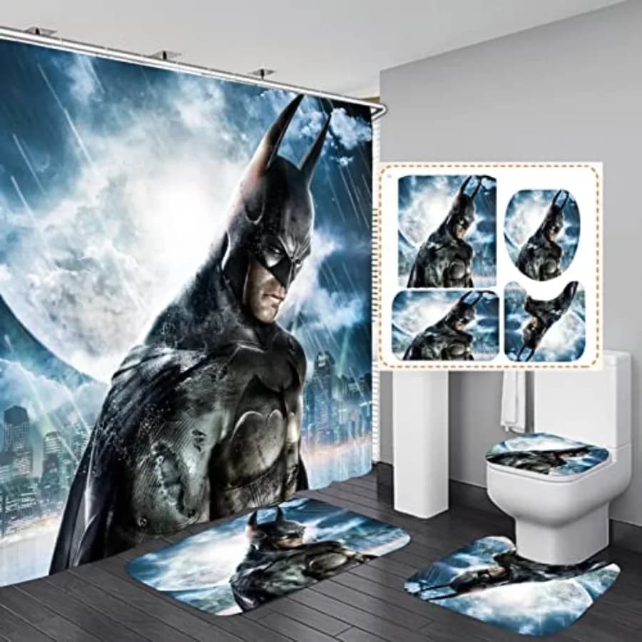 Set da Bagno 4 Pezzi: Tenda Doccia, Copriwater, Tappetino Antiscivolo, Tappeti Durevoli e Impermeabili per Arredo Bagno