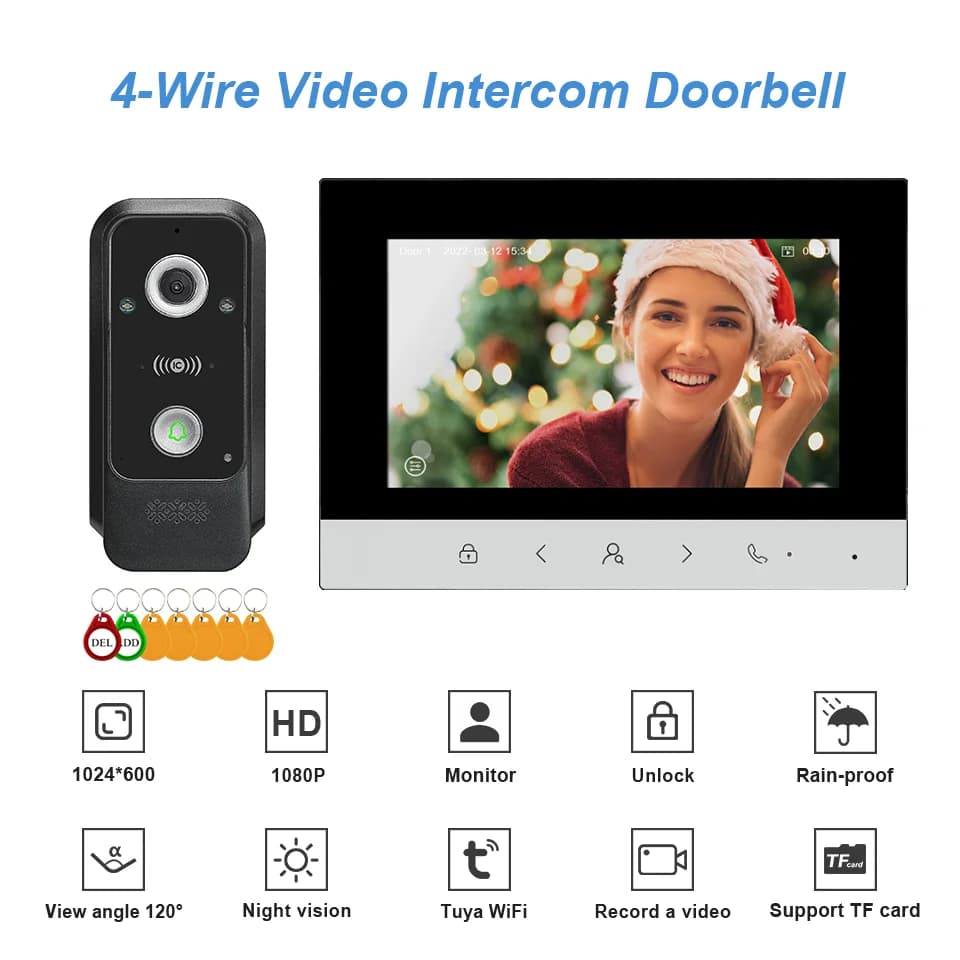 Sistema campanello video intelligente WIFI a 4 fili AHD 1080P Videocitofono Touch Key Videocitofono APP/RFID/NFC Sblocco per opzione