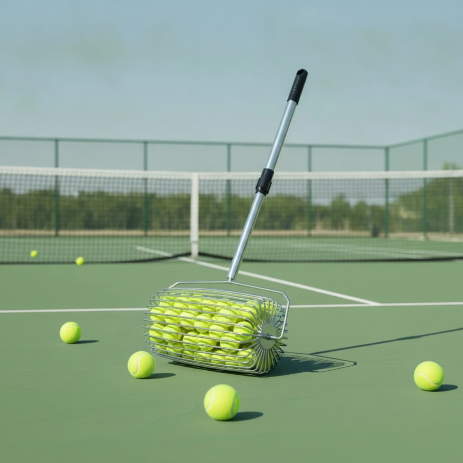 Tennis Ball Picker with Rolling Basket No-Bend Tennis Ball Picker Collector Roller Sturdy Lightweight