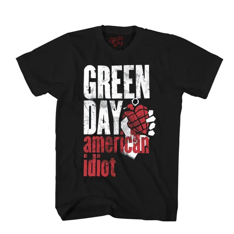 T-shirt classica da uomo in cotone punk a maniche corte Pop Green Day Band Rock
