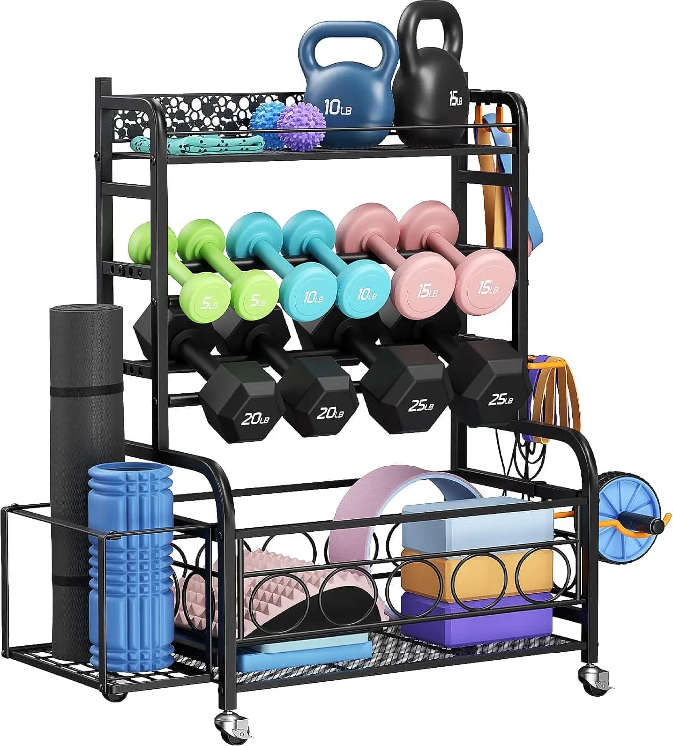 Porta manubri regolabile, supporto per pesi per palestra domestica, portaoggetti per tappetini yoga, kettlebell e attrezzature per allenamento della forza