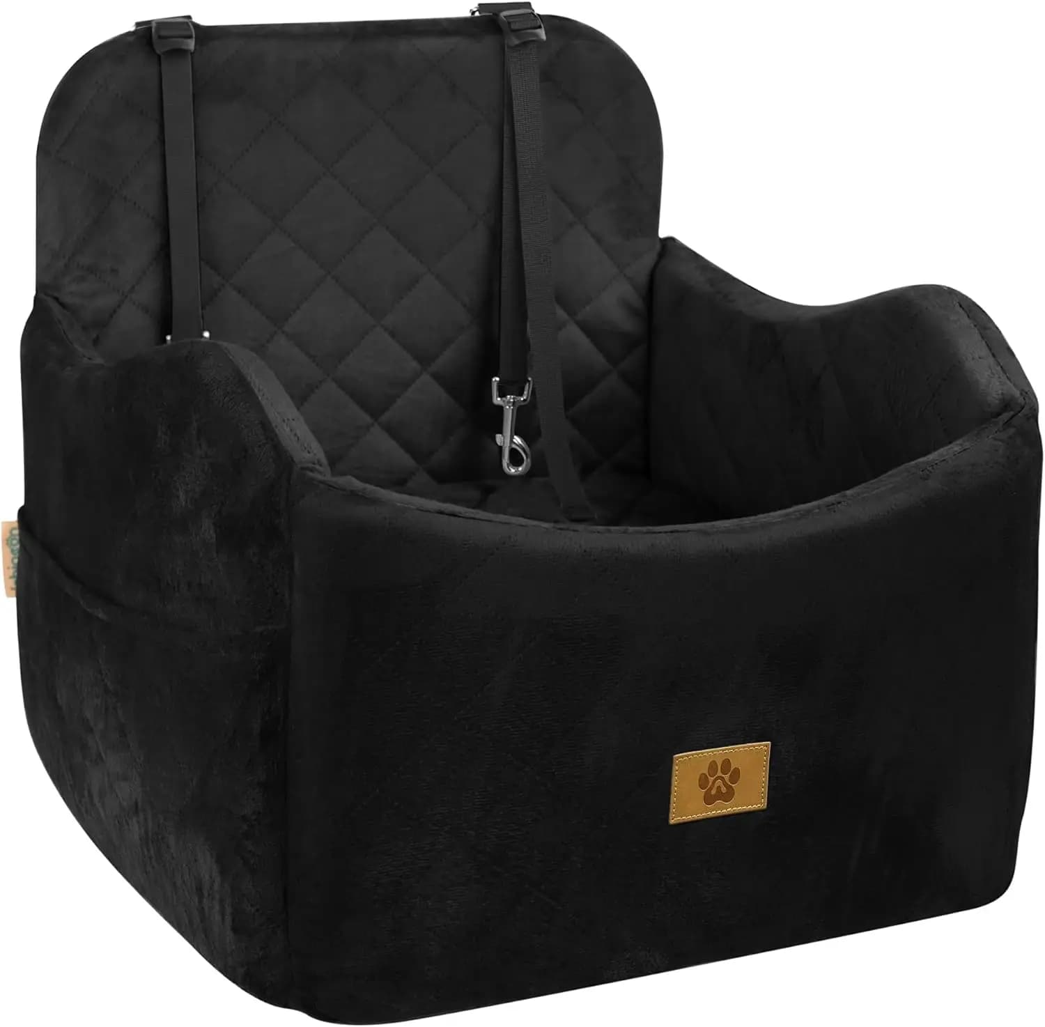 Dog Car Seat for Small/Medium Dogs, Detachable Washable Booster Seat Under 35lbs, Memory Foam Travel Bed with Storage Pockets
