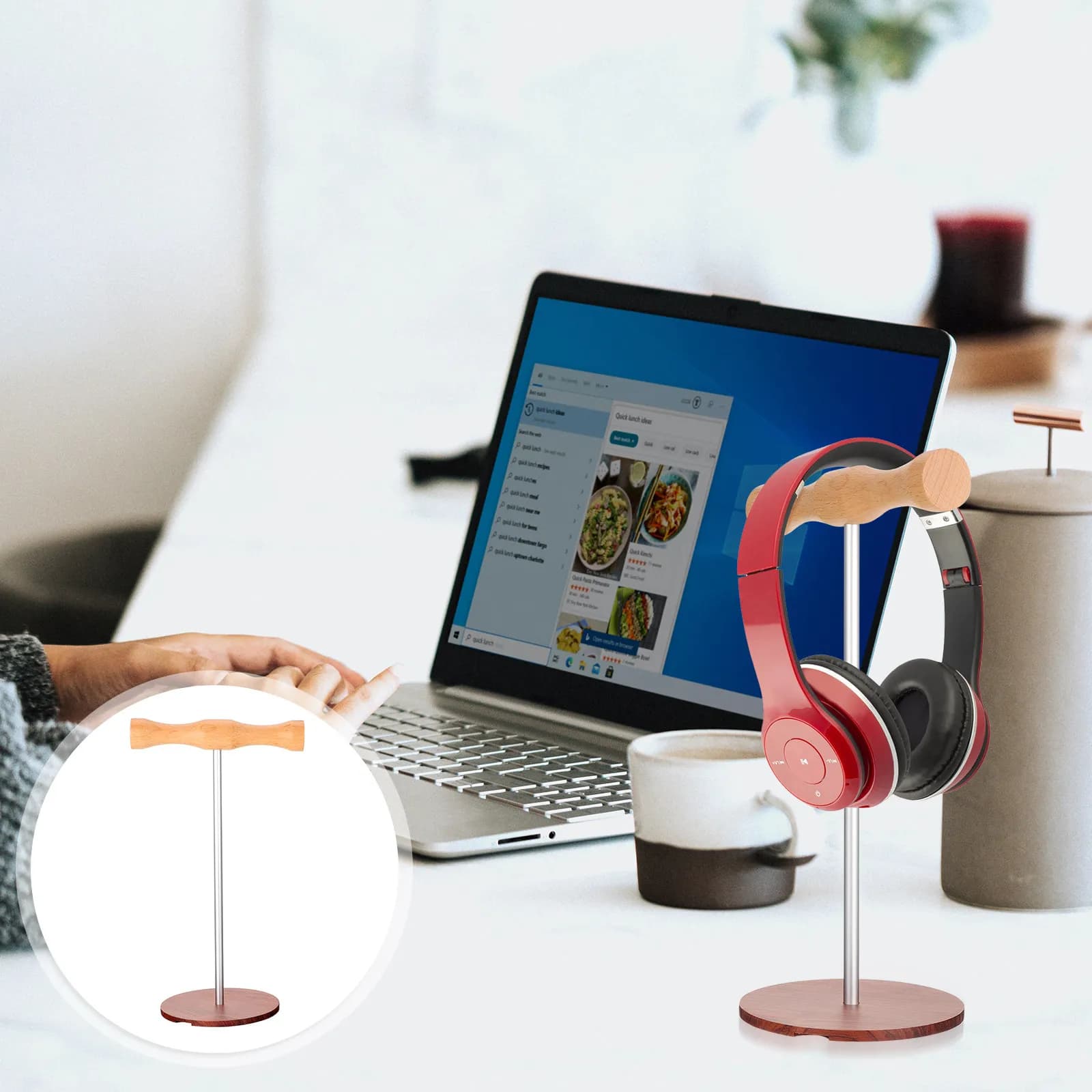 1Pcs Elegant Wooden Headset Stand Fine Craftsmanship Stable Non-Slip Base Desktop Organizer for All Headphones Gaming Work