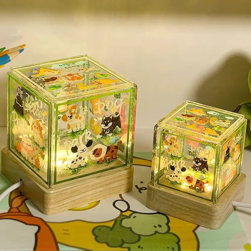 Lampada da Tavolo LED in Acrilico Fai-da-Te con Stampa di Cuccioli, Luce Notturna USB per Comodino, Decorazione per Camera da Letto, Regalo di Compleanno
