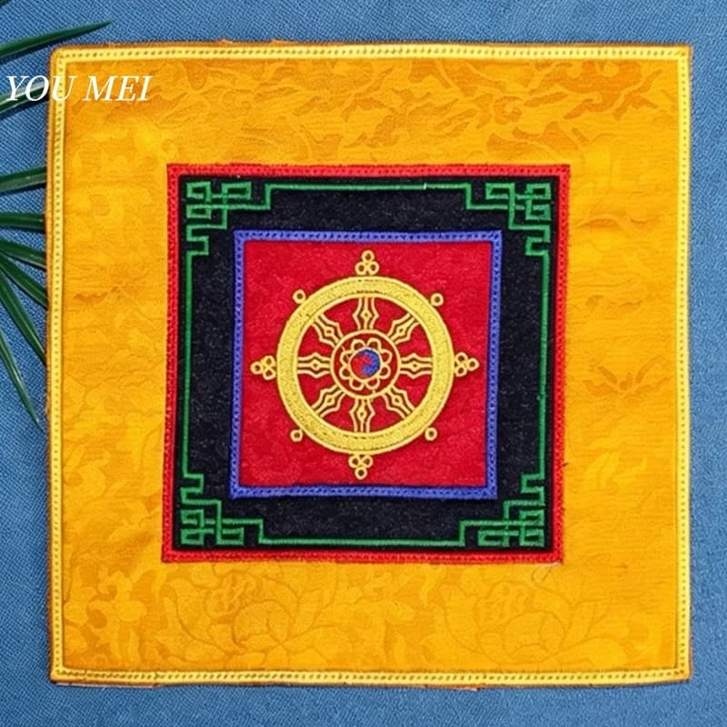 Tibetan-Style Embroidered Vajra Bell Round Pattern Desktop Mat,Buddhist Hall Decorative,Buddhist Item Altar Sacred Artifact Mats