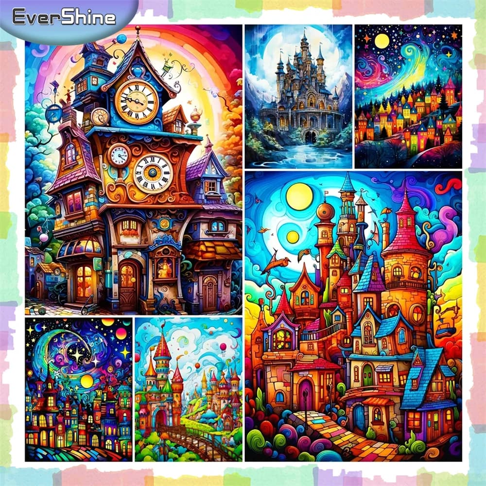 EverShine Full Display pittura diamante castello novità 2024 ricamo scenario diamante arte trapano rotondo mosaico Cartoon Home Decor