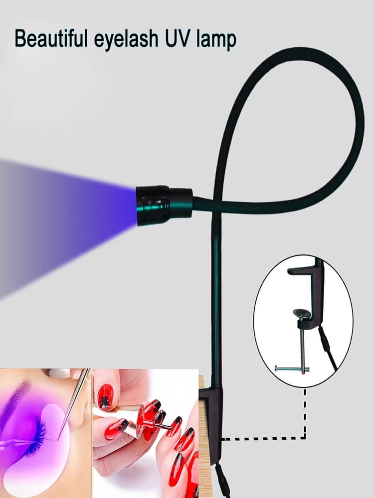 Professional UV Lamp I-clip for fake eyelash grafting, fast curing glue, adjustable eyelash lamp for nail beauty, LED study pedal lamp