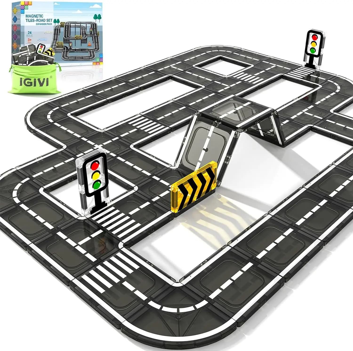 Set di Espansione Stradale con Piastrelle Magnetiche, Blocchi da Costruzione STEM per Bambini, Giocattoli Educativi dai 3 Anni in su, Idee Regalo Creative
