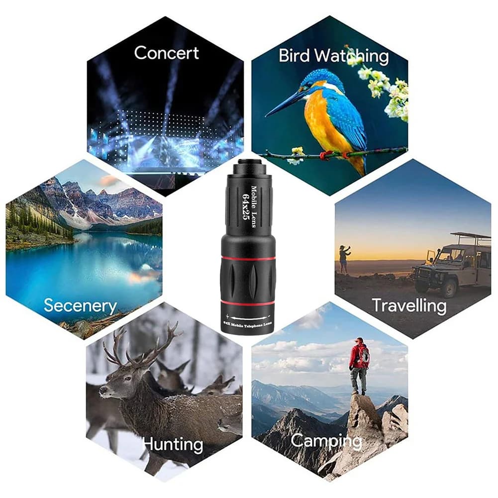 18/36/64X camera lens with Tripod, Universal Zoom lens for Android and iPhone camera