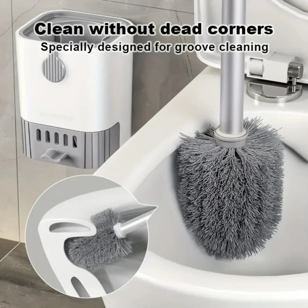Set Spazzola per WC con Supporto, Spazzola per WC con Setole Flessibili e Base ad Asciugatura Rapida, Strumento per la Pulizia del Bagno Montabile a Parete