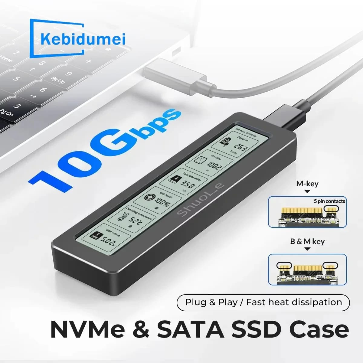 M.2 NVME SATA Display digitale a doppio protocollo Scatola di rilevamento di monitoraggio USB 3.2 Trasferimento da 10 Gbps Custodia per disco rigido esterno M2 SSD