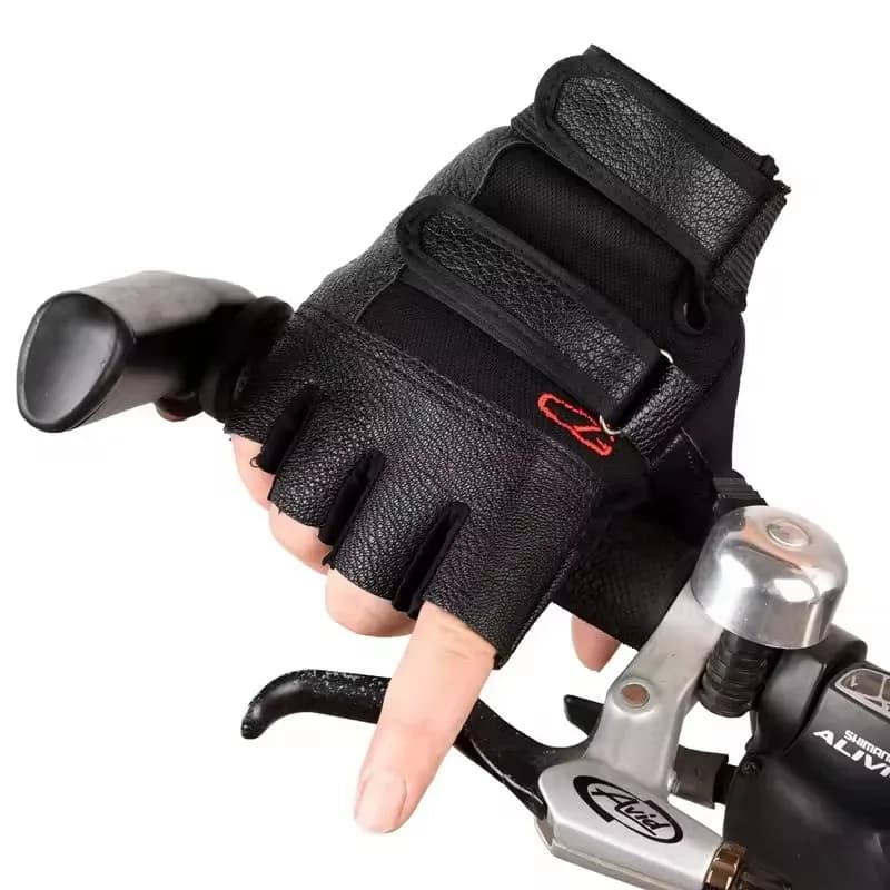 Men's Fitness Gloves Leather with Half Fins Bike Sports Gloves Gym Gloves for Men's Exercises Punk Gloves with Black Rives