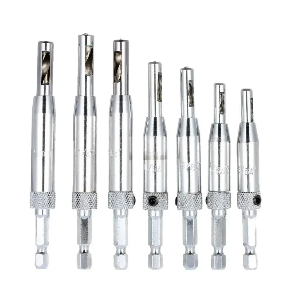 1Set Center Drill Bit Doors Self Centering Hinge Tapper Core Drill Bit Set Hole Puncher Woodworking Tools 5/64"- 1/4"