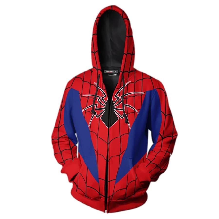Marvel Spring and Autumn Spider Man themed Zipper Hoodie 3D Printed Hoodie Halloween Superhero Role Playing Costume
