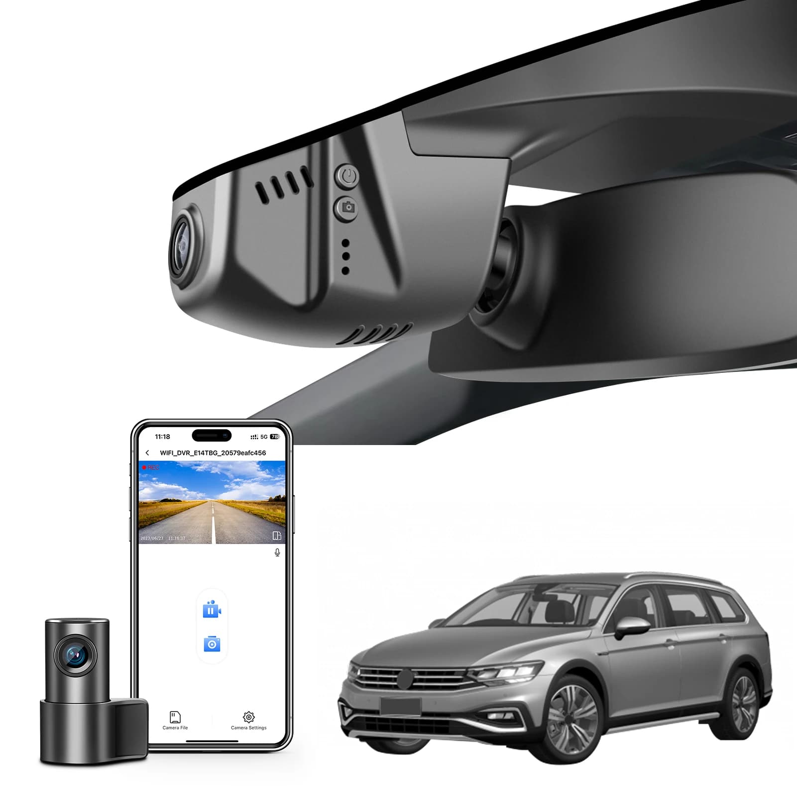 Dash Cam 4K Mangoal per VW Passat B8, Registratore per Auto 2015-2024 (Modello A/B), Visione Notturna HD, WiFi, APP, GPS
