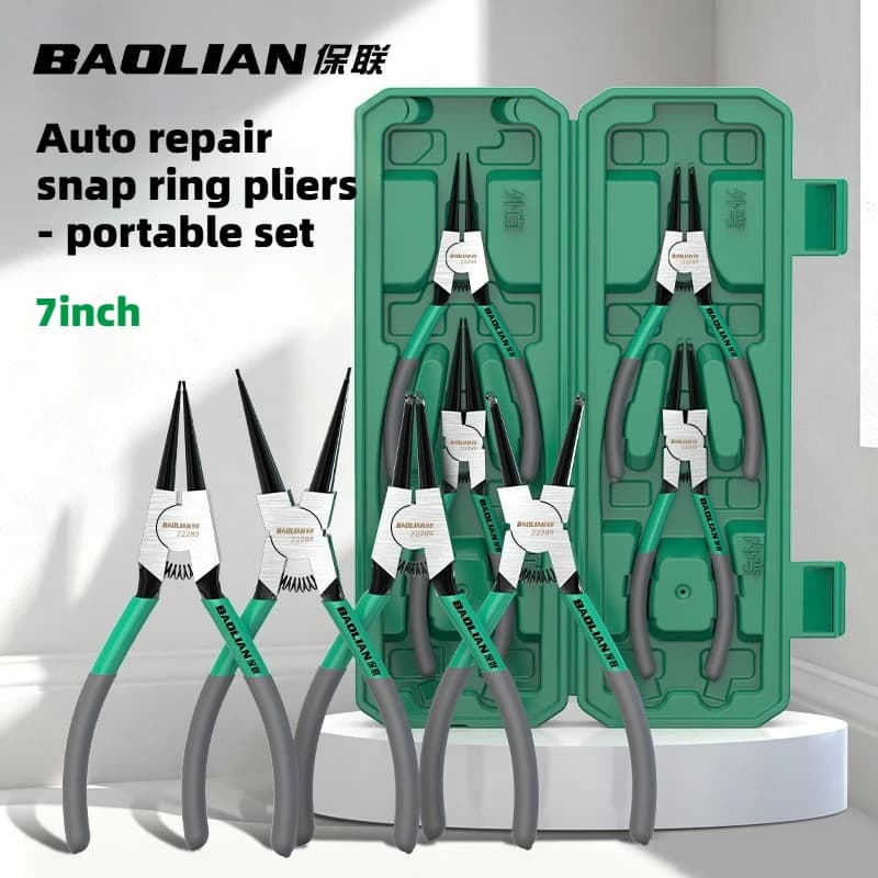 BAOLIAN Circlip Plier Set 7'' Long Nose Plier Staight Bent Plier Inner Outer Staight Bent Plier Retaining Snap Ring Remover Tool